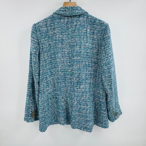 LOFT Blue Tweed Double Breasted Blazer Gold Button Textured Jacket (Est. L) - Picture 2 of 9